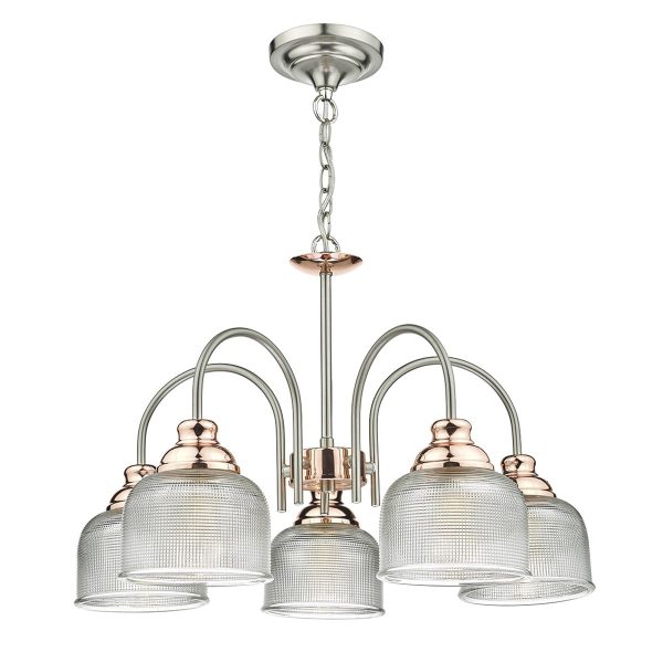 Wharfdale 5lt Pendant Satin Chrome Copper detail Glass Shades - Image 3