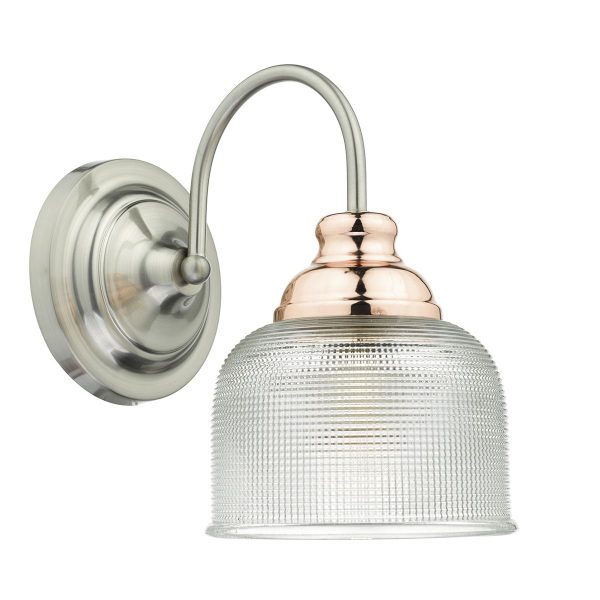 Wharfdale Wall Light Satin Chrome, Copper & Glass - Image 3