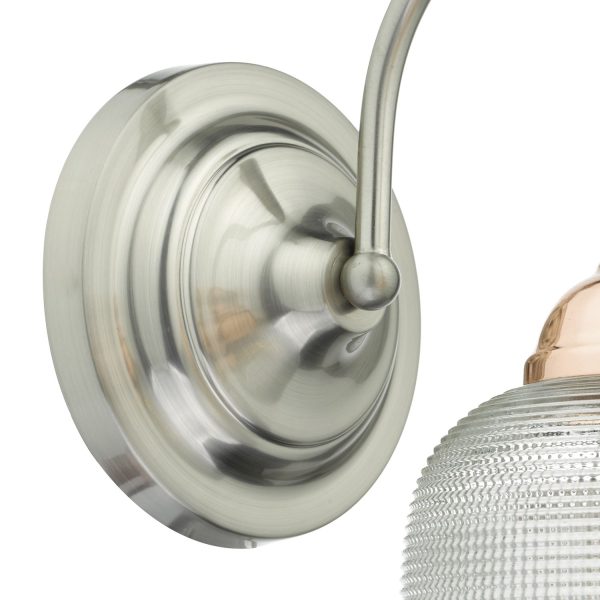 Wharfdale Wall Light Satin Chrome, Copper & Glass - Image 2