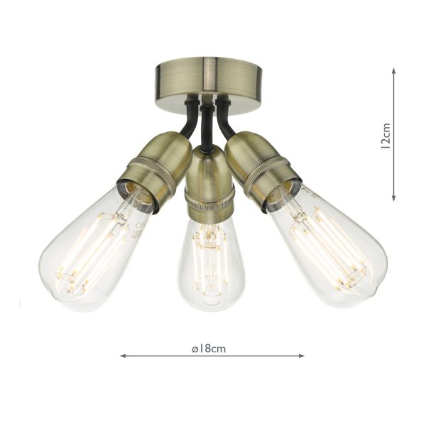 Yao 3 Light Flush Antique Brass - Image 3