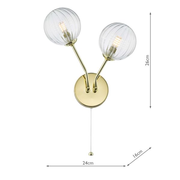 Yiska 2 Light Wall Light Polished Gold Ribbed Glass - Image 4