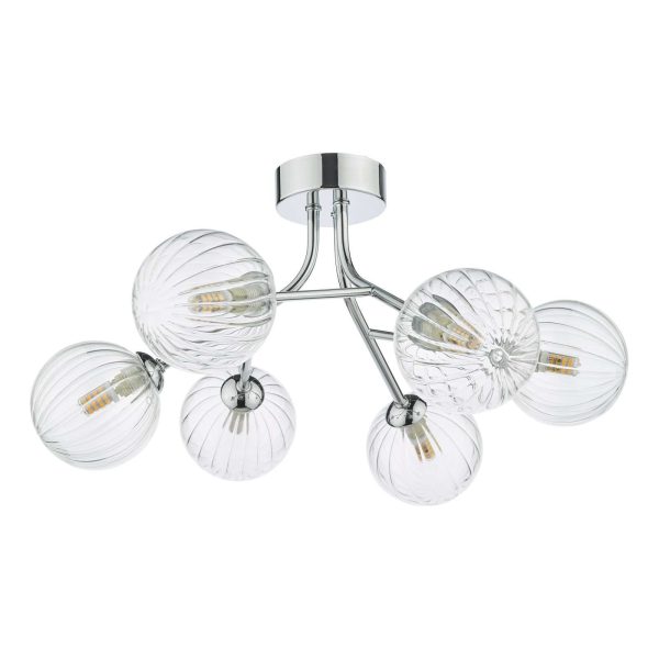 Yiska 6 Light Semi Flush Polished Chrome Ribbed Glass - Image 2