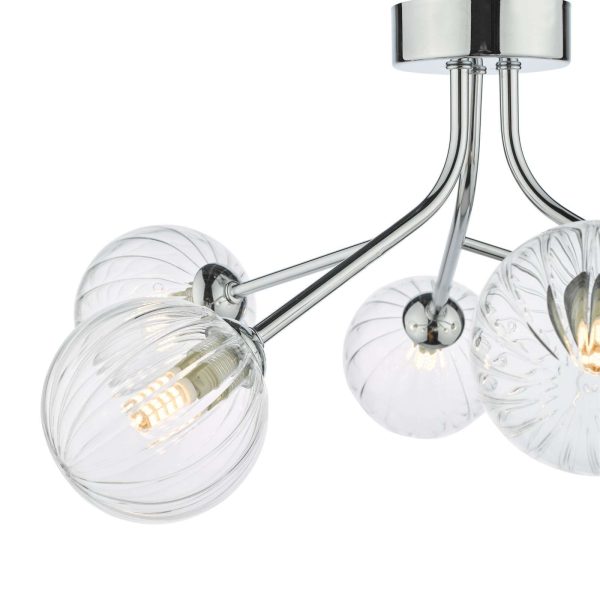 Yiska 6 Light Semi Flush Polished Chrome Ribbed Glass - Image 3