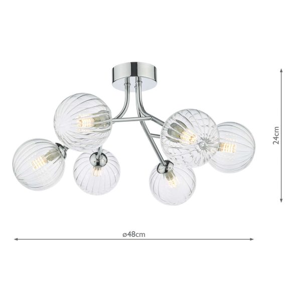 Yiska 6 Light Semi Flush Polished Chrome Ribbed Glass - Image 5