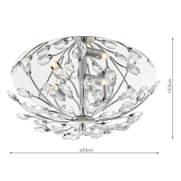 Zafir 3 Light Flush Polished Chrome Crystal - Image 5