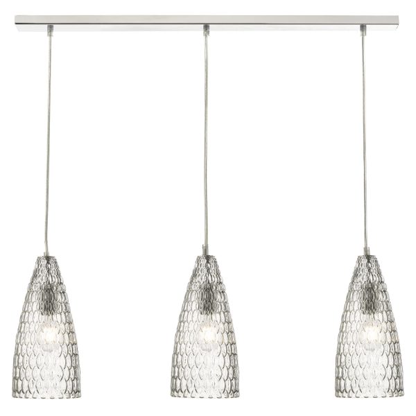 Zuka 3lt Bar Pendant Polished Chrome & Textured Glass - Image 2