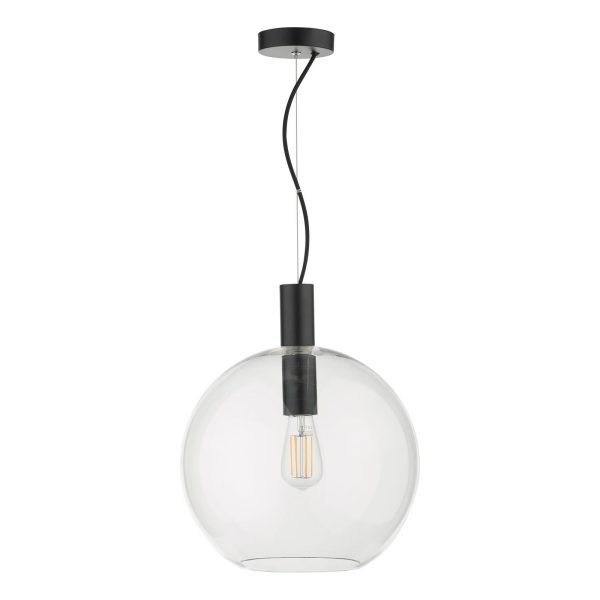 Zula 1 Light Single Pendant Black Clear Glass - Image 2