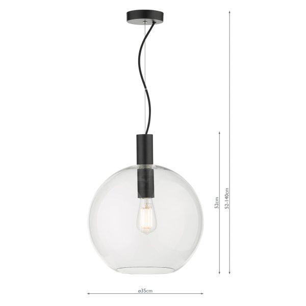 Zula 1 Light Single Pendant Black Clear Glass - Image 7