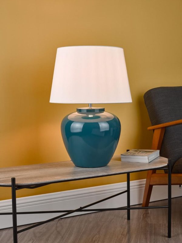 Ayla Table Lamp Blue Ceramic With Shade - Image 5