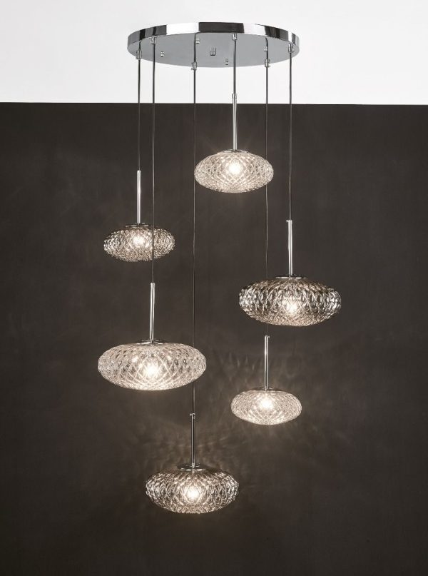 Bibiana 6 Light Cluster Pendant Clear And Smoked Textured Glass Polished Chrome - Image 6