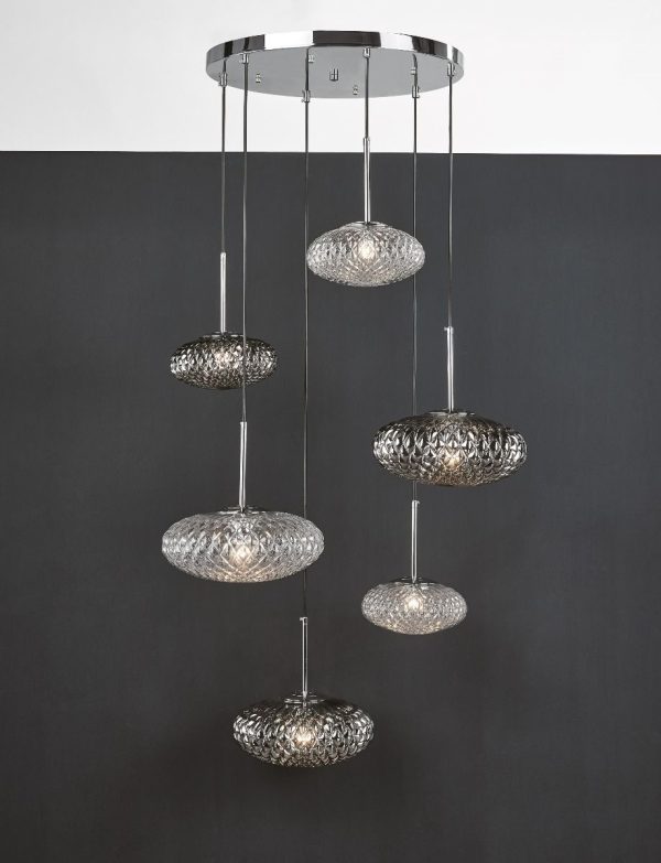 Bibiana 6 Light Cluster Pendant Clear And Smoked Textured Glass Polished Chrome - Image 7