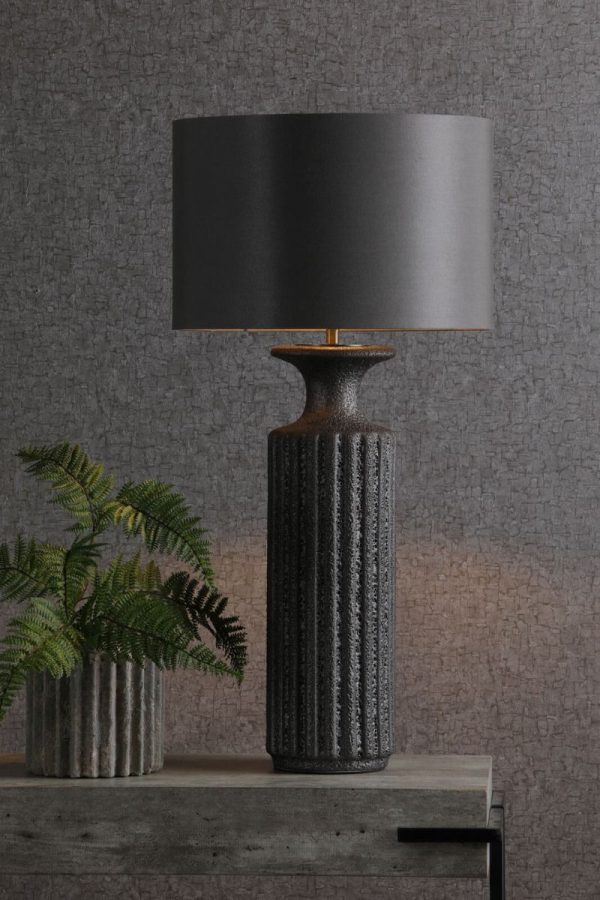 Dugan Table Lamp Black Volcanic Glaze With Shade - Image 4