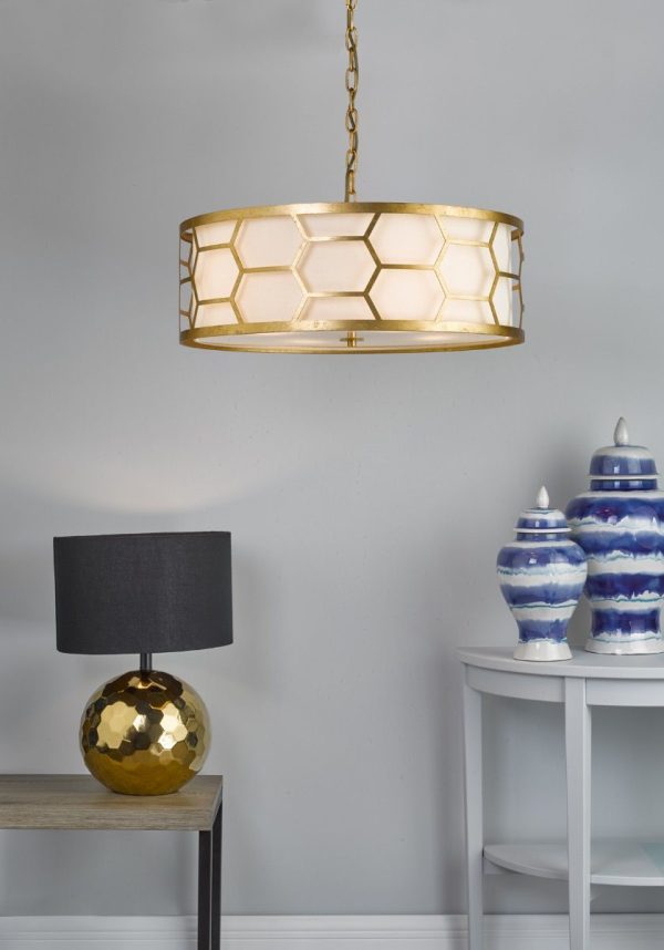 Epstein 4lt Pendant Gold With Ivory Shade & Frosted Glass Diffuser - Image 5