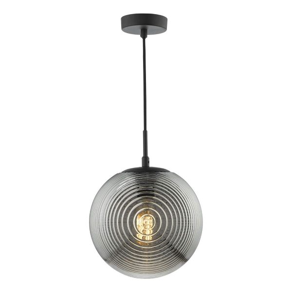 Evander Single Pendant Matt Black and Smoked Glass - Image 9