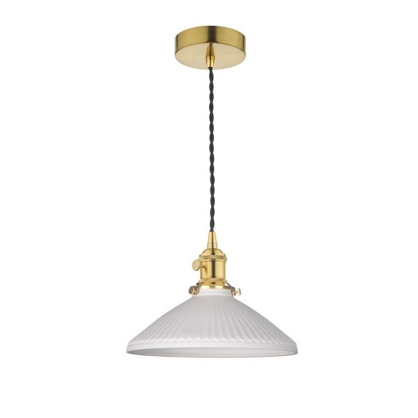 Hadano Pendant Natural Brass & Ceramic Shallow Shade - Image 2