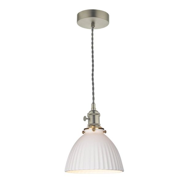 Hadano Pendant Antique Chrome & Ceramic Domed Shade