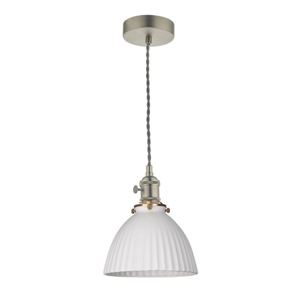 Hadano Pendant Antique Chrome & Ceramic Domed Shade - Image 2