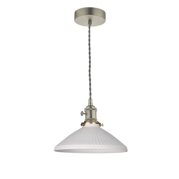 Hadano Pendant Antique Chrome & Ceramic Shallow Shade - Image 2