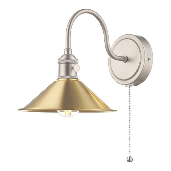 Hadano 1lt Wall Light Antique Chrome With Aged Brass Shade