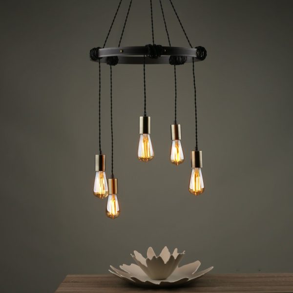 Ivan 5 Light Pendant Rustic Wood Aged Brass Detail - Image 5