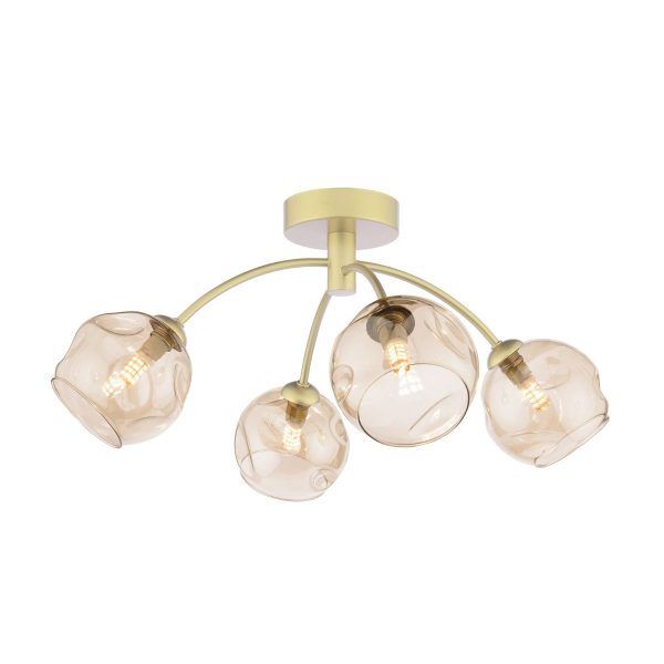 Izzy 4 Light Semi-Flush Gold & Champagne Dimpled Glass