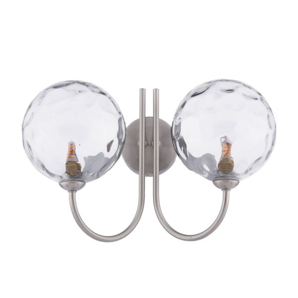 Jared 2 Light Wall Light Satin Nickel & Dimpled Clear Glass - Image 2