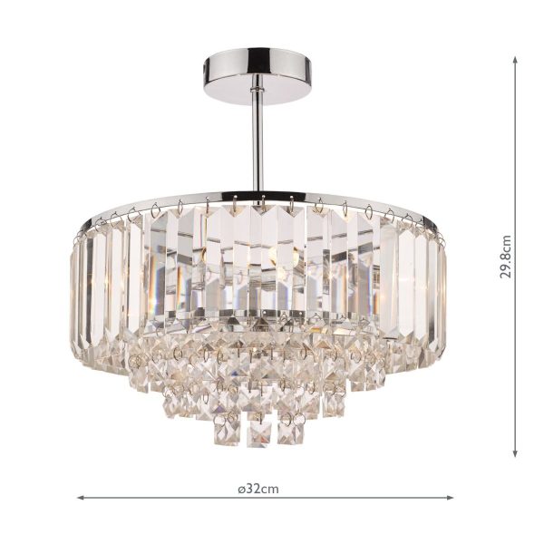 Laura Ashley Vienna Crystal & Polished Chrome 3 Light Semi Flush Ceiling Light - Image 5