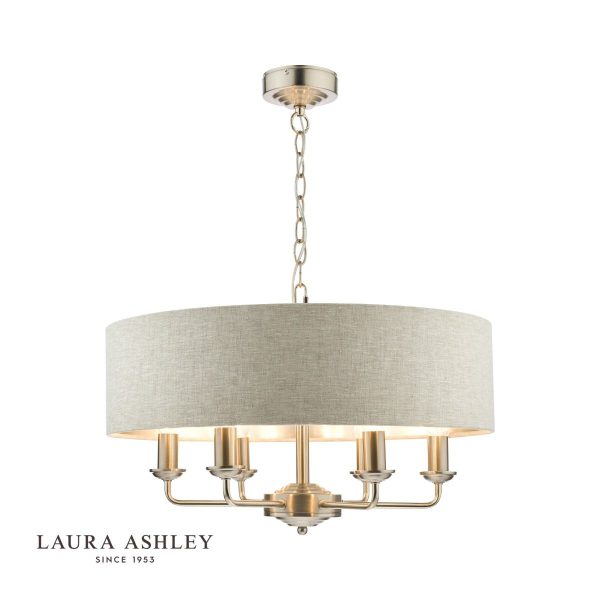 Laura Ashley Sorrento 6lt Pendant Brushed Chrome With Natural Shade