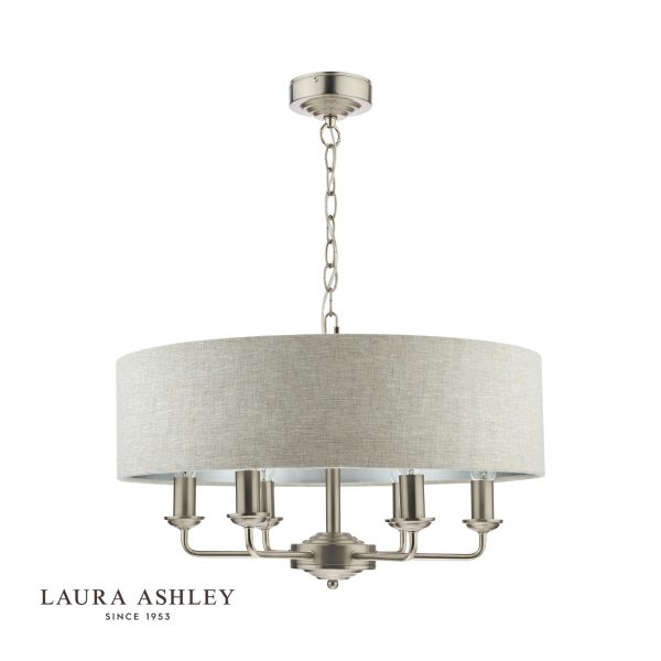 Laura Ashley Sorrento 6lt Pendant Brushed Chrome With Natural Shade - Image 2