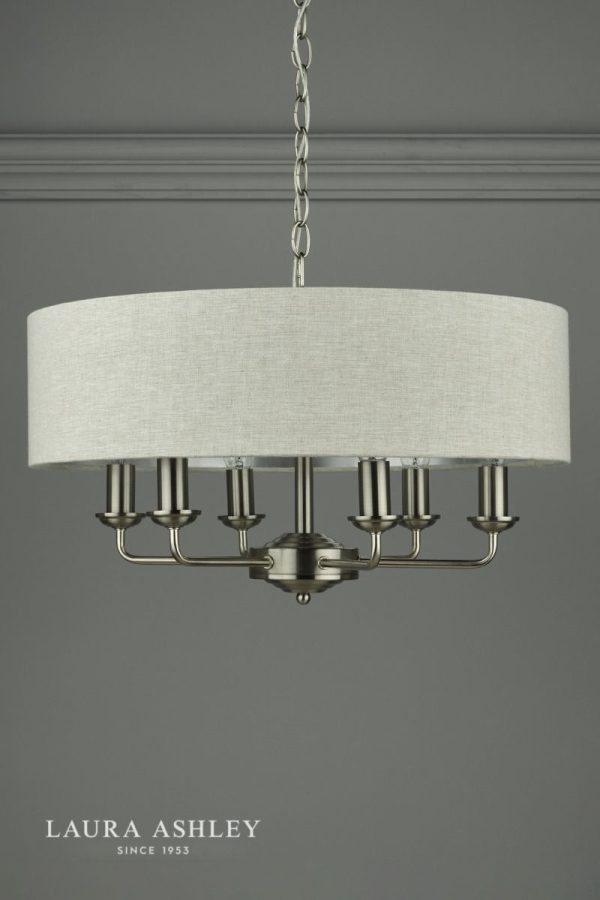 Laura Ashley Sorrento 6lt Pendant Brushed Chrome With Natural Shade - Image 5