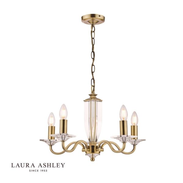 Laura Ashley Carson Cut Glass & Antique Brass 5 Light Chandelier