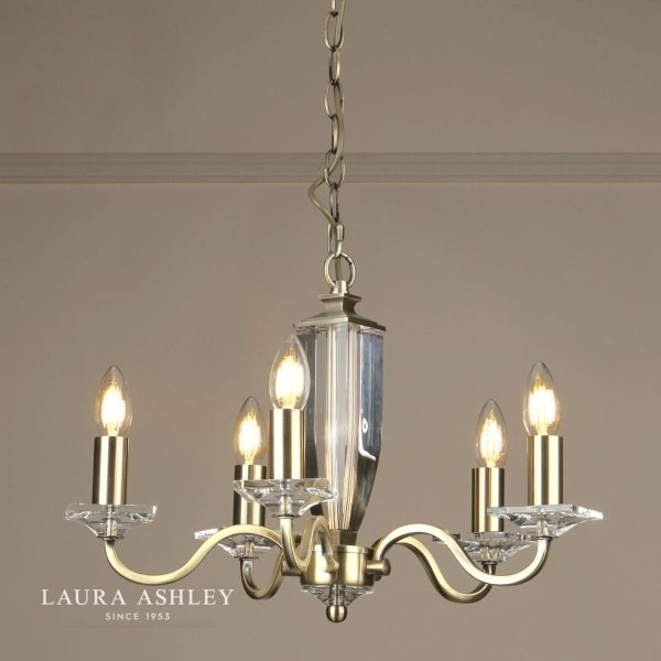 Laura Ashley Carson Cut Glass & Antique Brass 5 Light Chandelier - Image 3