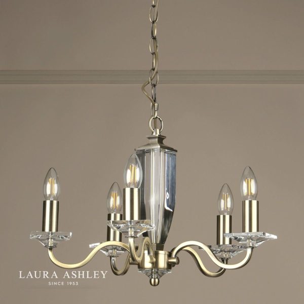 Laura Ashley Carson Cut Glass & Antique Brass 5 Light Chandelier - Image 4