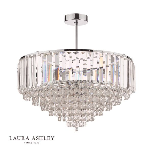 Laura Ashley Vienna Crystal & Polished Chrome 5 Light Semi Flush Ceiling Light