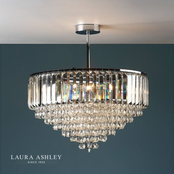 Laura Ashley Vienna Crystal & Polished Chrome 5 Light Semi Flush Ceiling Light - Image 2