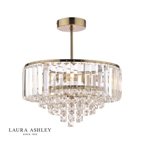 Laura Ashley Vienna Crystal & Antique Brass 3 Light Semi Flush Ceiling Light