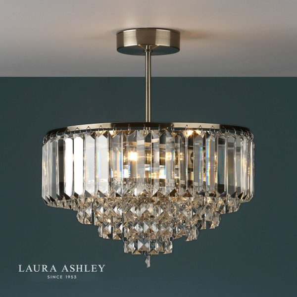 Laura Ashley Vienna Crystal & Antique Brass 3 Light Semi Flush Ceiling Light - Image 2