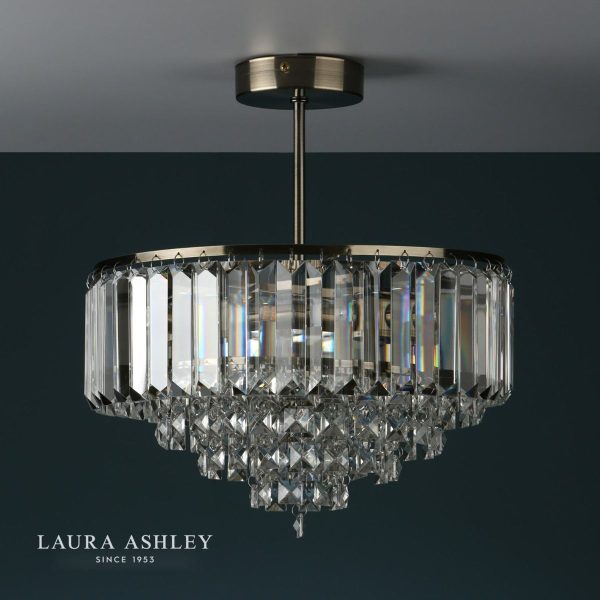 Laura Ashley Vienna Crystal & Antique Brass 3 Light Semi Flush Ceiling Light - Image 3