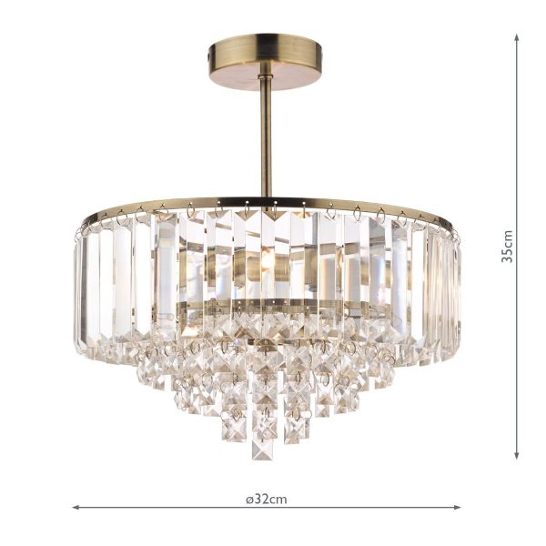 Laura Ashley Vienna Crystal & Antique Brass 3 Light Semi Flush Ceiling Light - Image 5