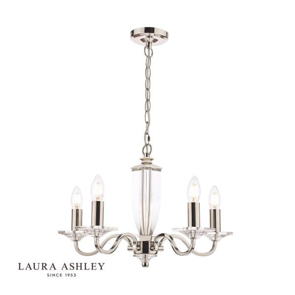 Laura Ashley Carson Cut Glass & Polished Nickel 5 Light Chandelier