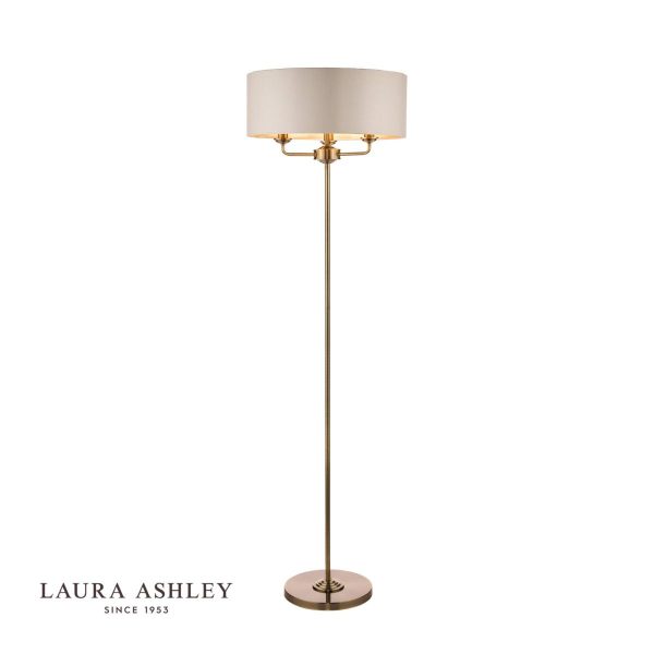 Laura Ashley Sorrento Antique Brass 3 Light Floor Lamp with Ivory Shade