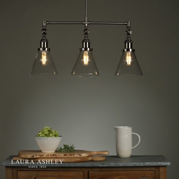 Laura Ashley Isaac Industrial Nickel 3 Light Bar Pendant Ceiling Light - Image 3