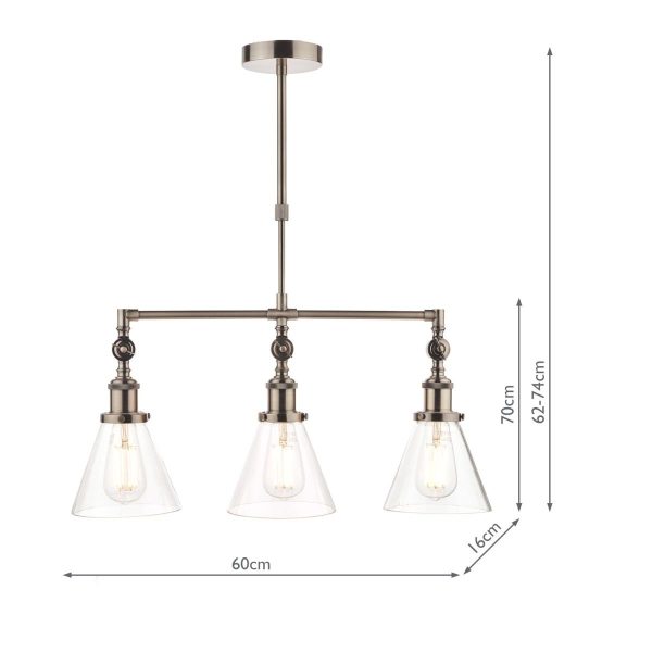 Laura Ashley Isaac Industrial Nickel 3 Light Bar Pendant Ceiling Light - Image 4