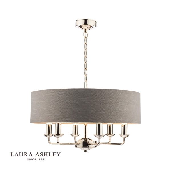 Laura Ashley Sorrento 6lt Pendant Polished Nickel With Charcoal Shade