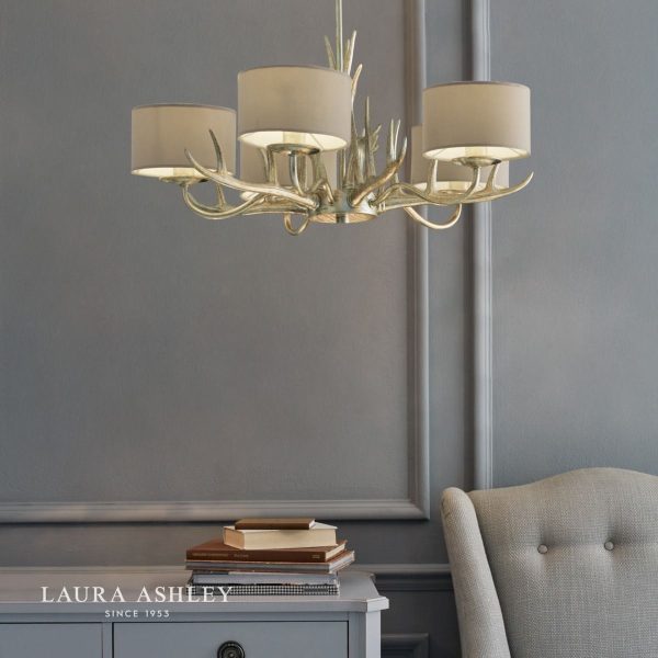 Laura Ashley Mulroy Antler 5 Light Chandelier with Shades - Image 4