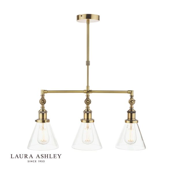 Laura Ashley Isaac Antique Brass 3 Light Bar Pendant Ceiling Light - Image 5