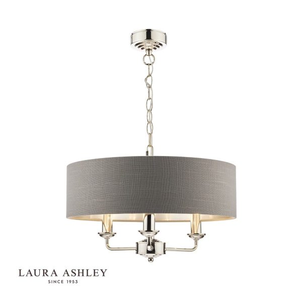 Laura Ashley Sorrento 3lt Pendant Polished Nickel With Charcoal Shade