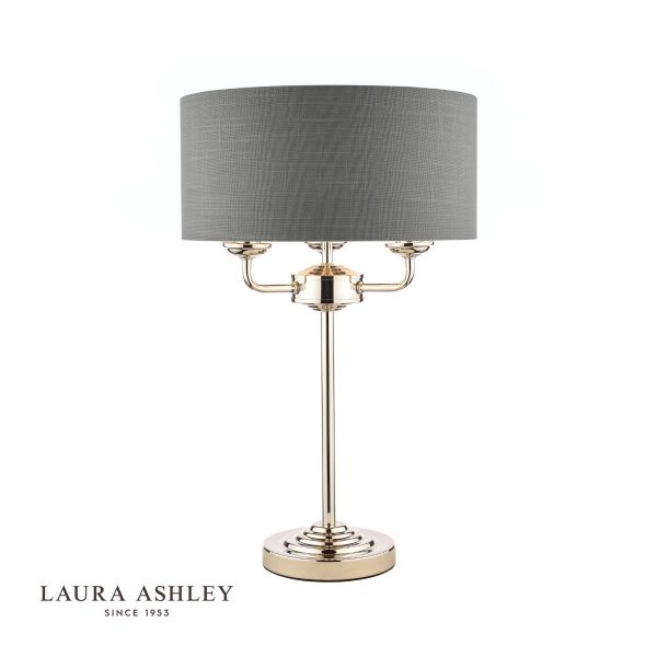 Laura Ashley Sorrento 3lt Table Lamp Polished Nickel With Charcoal Shade