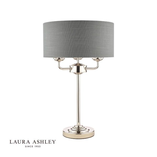 Laura Ashley Sorrento 3lt Table Lamp Polished Nickel With Charcoal Shade - Image 2