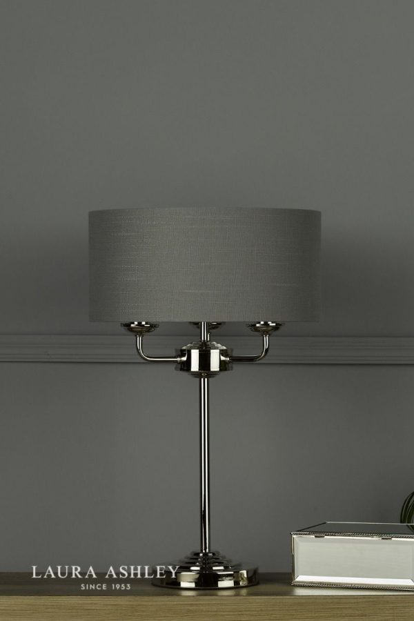 Laura Ashley Sorrento 3lt Table Lamp Polished Nickel With Charcoal Shade - Image 5